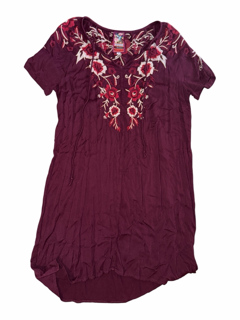 Johnny Was Plum Tunic with Red & Cream Floral Embroidery Dress